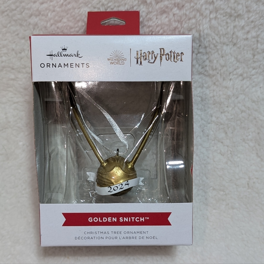 Hallmark Harry Potter 2024 Golden Snitch Christmas Ornament with White Ribbon